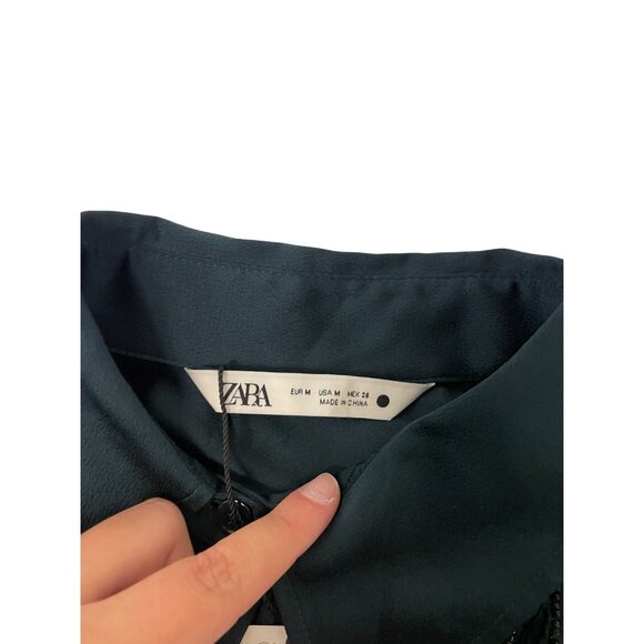 Zara Womens Top Sheer Blouse M Medium Green Embellished beaded 4786/089 NWT - Picture 5 of 14